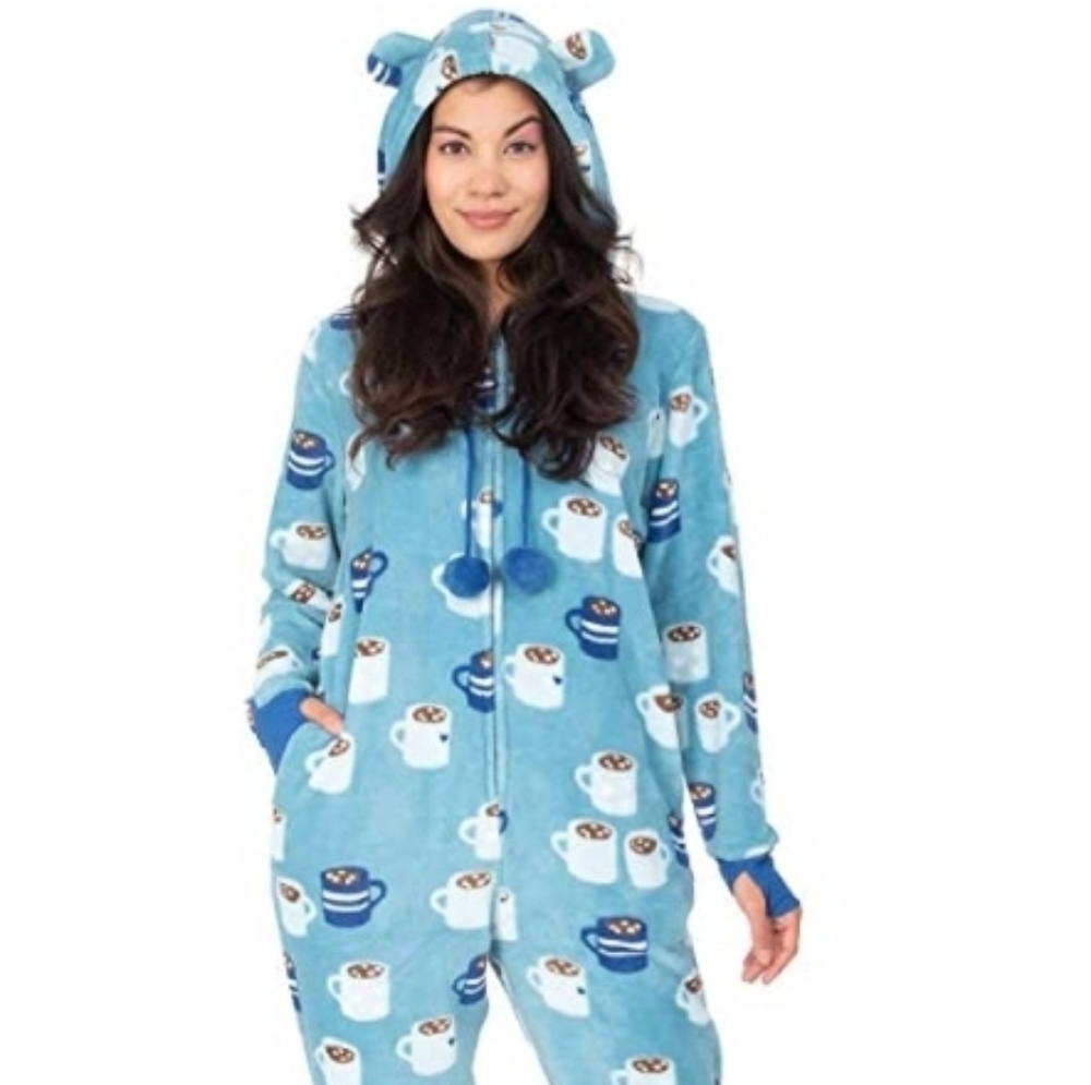 Munki munki ladies hooded fleece onesie cocoa cup
